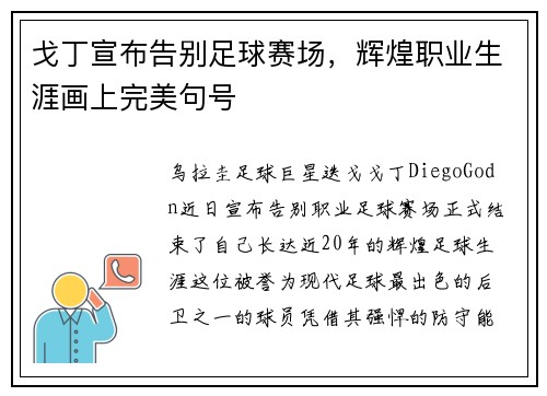 戈丁宣布告别足球赛场,辉煌职业生涯画上完美句号 戈丁宣布告别足球赛场,辉煌职业生涯画上完美句号